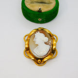 Victorian Pinchbeck Mounted Carved Shell Cameo Brooch Antique c1880