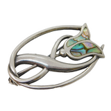 Sterling Silver Abalone Shell Set Floral Dress Brooch Pin Vintage c1970