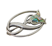 Sterling Silver Abalone Shell Set Floral Dress Brooch Pin Vintage c1970