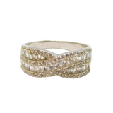 Sterling Silver CZ Crossover Deco Style Dress Ring Modern c1990 Size V 1/2