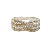 Sterling Silver CZ Crossover Deco Style Dress Ring Modern c1990 Size V 1/2