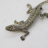.835 Grade Silver & Marcasite Set Lizard Brooch Pin Antique c1930s Art Deco
