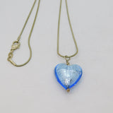 Sterling Silver Blue Murano Glass Heart & Snake Chain Necklace Modern c2010
