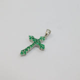 Sterling Silver Multi-Stone Emerald Cross Charm Pendant Vintage c1970