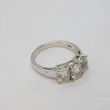 Sterling Silver 3 Oval Cut White Sapphire Dress Ring Vintage c1990 Size N 1/2