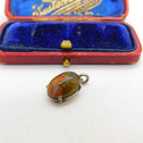 Victorian Sterling Silver Cabochon Moss Agate Drop Pendant Antique c1890