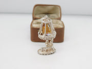 Sterling Silver Amber Glass Family with Dog Charm Pendant Vintage c1970