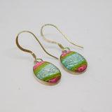 Pair of Sterling Silver Studio Style Foiled Oval Hook Earrings Vintage c1970