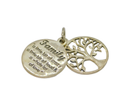 Sterling Silver Family Quote Tree Of Life Double Disc Pendant Modern c2000s