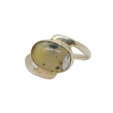 Sterling Silver Cabochon Moss Agate Twist Front Dress Ring Vintage c1970 Size M