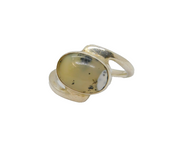 Sterling Silver Cabochon Moss Agate Twist Front Dress Ring Vintage c1970 Size M