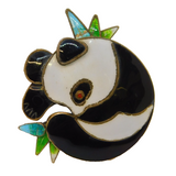 Sterling Silver Gilt & Black-White Enamel Panda Brooch Pin Vintage c1960