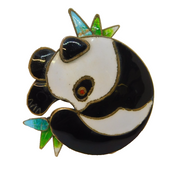 Sterling Silver Gilt & Black-White Enamel Panda Brooch Pin Vintage c1960