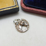 Sterling Silver Horse Head in Horseshoe Charm Pendant Vintage c1970