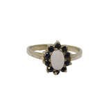 Sterling Silver 10 Sapphire & Opal Cluster Dress Ring Vintage c1970 Size J 1/2