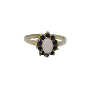 Sterling Silver 10 Sapphire & Opal Cluster Dress Ring Vintage c1970 Size J 1/2