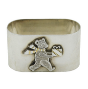 Sterling Silver & Gold Teddy Bear Christening Napkin Ring Vintage 1990