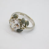 Sterling Silver CZ & Enamel Studio Style Dress Ring Vintage c1970 Size L