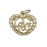Sterling Silver "I Love You" Patterned Open Heart Charm Pendant Vintage c1970