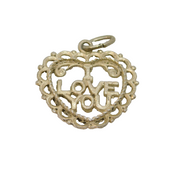 Sterling Silver "I Love You" Patterned Open Heart Charm Pendant Vintage c1970