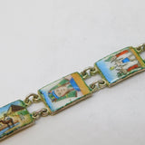Egyptian Revival Silver Plated Enamel Ancient Vista Panel Bracelet Antique c1940