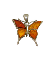 Sterling Silver Multi Baltic Amber Butterfly Pendant Contemporary c2000s
