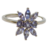 Sterling Silver 9 Tanzanite Cluster Dress Ring Vintage c1970 Size N