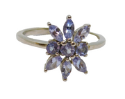 Sterling Silver 9 Tanzanite Cluster Dress Ring Vintage c1970 Size N
