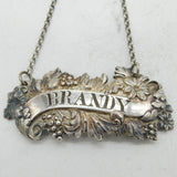 Victorian Silver Plated Grape Pattern Brandy Decanter Label Antique c1850s