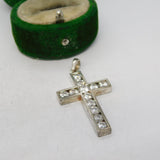 Sterling Silver Paste Set Cross Charm Pendant Vintage c1970