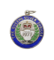 Sterling Silver Enamel Silver Jubilee Charm Pendant Vintage c1970s
