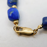 9ct Yellow Gold & Lapis Lazuli Stone Set Beaded Necklace Vintage c1970s