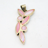 Sterling Silver Dyed Pink Shell Leaf Design Drop Pendant Vintage c1970