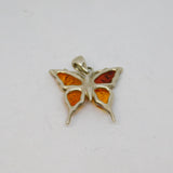 Sterling Silver Multi Baltic Amber Butterfly Pendant Contemporary c2000s