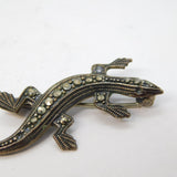 Sterling Silver & Marcasite Set Lizard Brooch Pin Antique c1930s