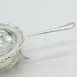 Sterling Silver Rose Form Tea Strainer & Drip Stand Vintage 1953 Sheffield