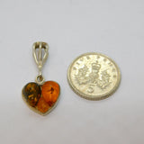 Sterling Silver Mixed Free Set Baltic Amber Heart Charm Pendant Vintage c1970