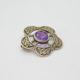 Victorian Sterling Silver Amethyst Celtic Pattern Brooch Pin Antique c1900