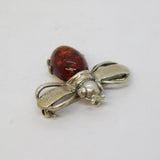 Sterling Silver & Amber Set Bumble Bee Brooch Vintage c1970s
