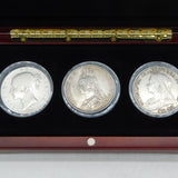 Boxed Queen Victoria Three-Portrait Silver Crown Set Antique 1845, 1891, 1893