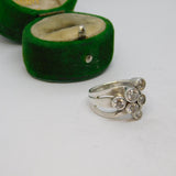 Sterling Silver Modern Multi Crystal Set Split BandRing Vintage c1970 Size K 1/2