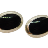 Pair of Sterling Silver Black Enamel Large Oval Stud Earrings Vintage c1970