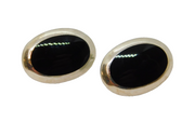 Pair of Sterling Silver Black Enamel Large Oval Stud Earrings Vintage c1970