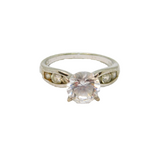 Sterling Silver CZ Round Solitaire Engagement Band Ring Modern c1990 Size N 1/2