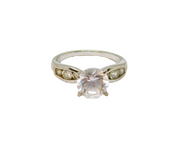 Sterling Silver CZ Round Solitaire Engagement Band Ring Modern c1990 Size N 1/2