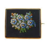 19th Century Gold & Gilt Mounted Floral Micro Mosaic Brooch Antique 1880s AF
