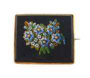 19th Century Gold & Gilt Mounted Floral Micro Mosaic Brooch Antique 1880s AF
