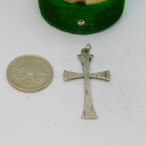 Sterling Silver Textured Patterned Cross Charm Pendant Vintage c1970