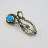 Sterling Silver Turquoise Snake Serpent Textured Studio Brooch Pin Vintage c1970