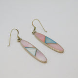 Pair of Sterling Silver Blue & Pink Dyed Shell Long Drop Earrings Modern c1990